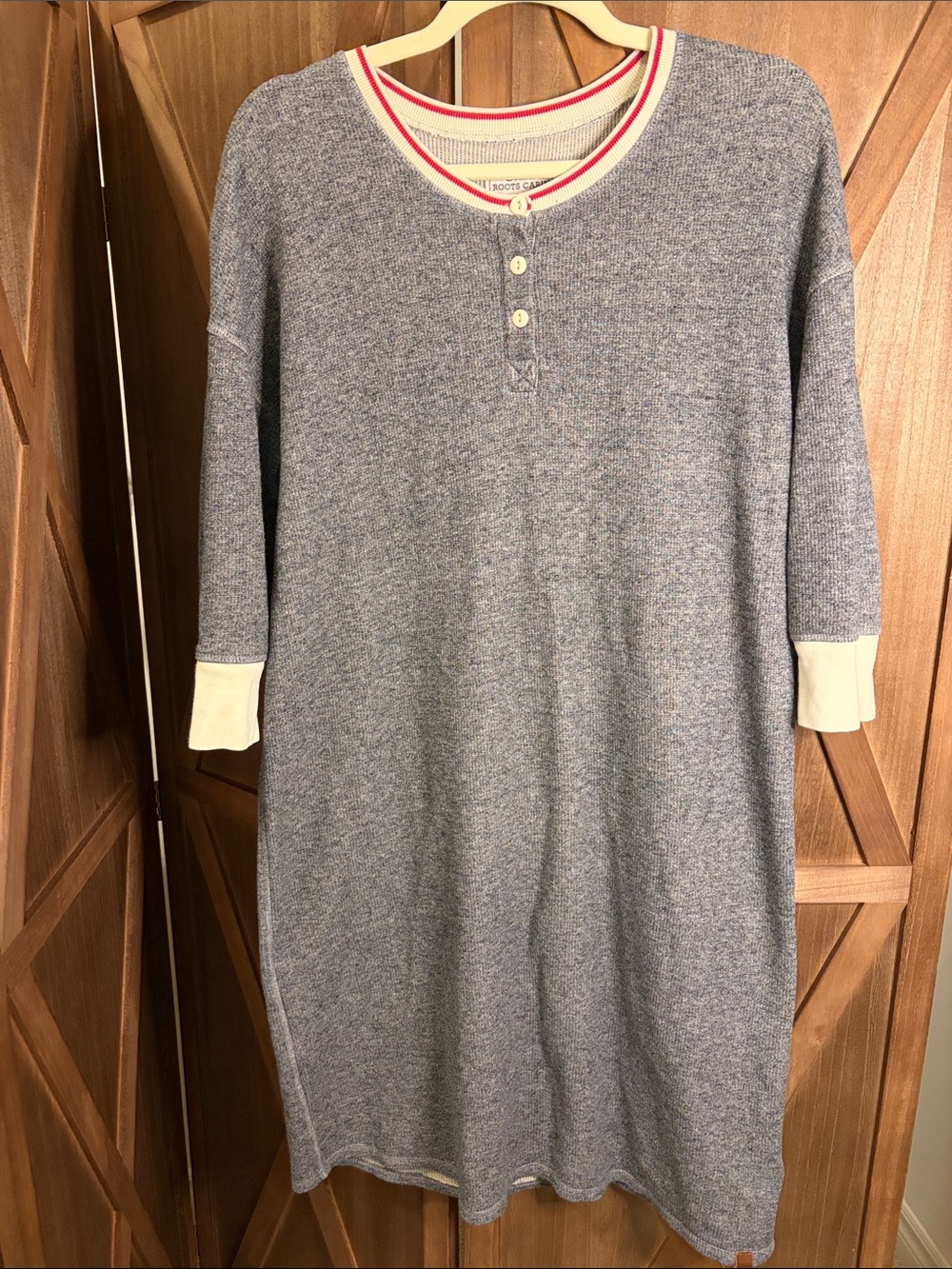 ROOTS CABIN Grey Waffle Knit Henley Loungewear Dress SIZE LARGE